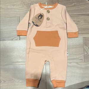 Tan and Orange Footies One Piece with Stretchy Knit